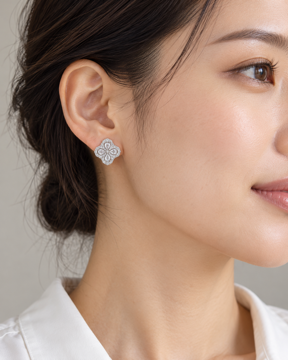 Ornate Floral Studs — AI-generated wearing view
